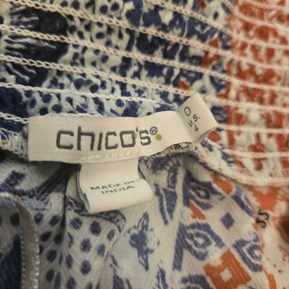 Chico's Off The Shoulder Cotton Peasant Blouse‎ Red White Blue Size 0 (US 4) - Picture 2 of 10